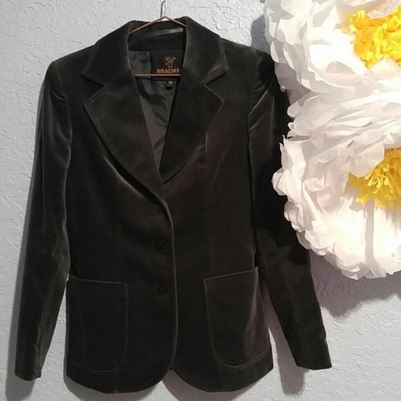 Braemar Jackets & Blazers - Braemar Dark Grey Velvet Blazer SZ 12